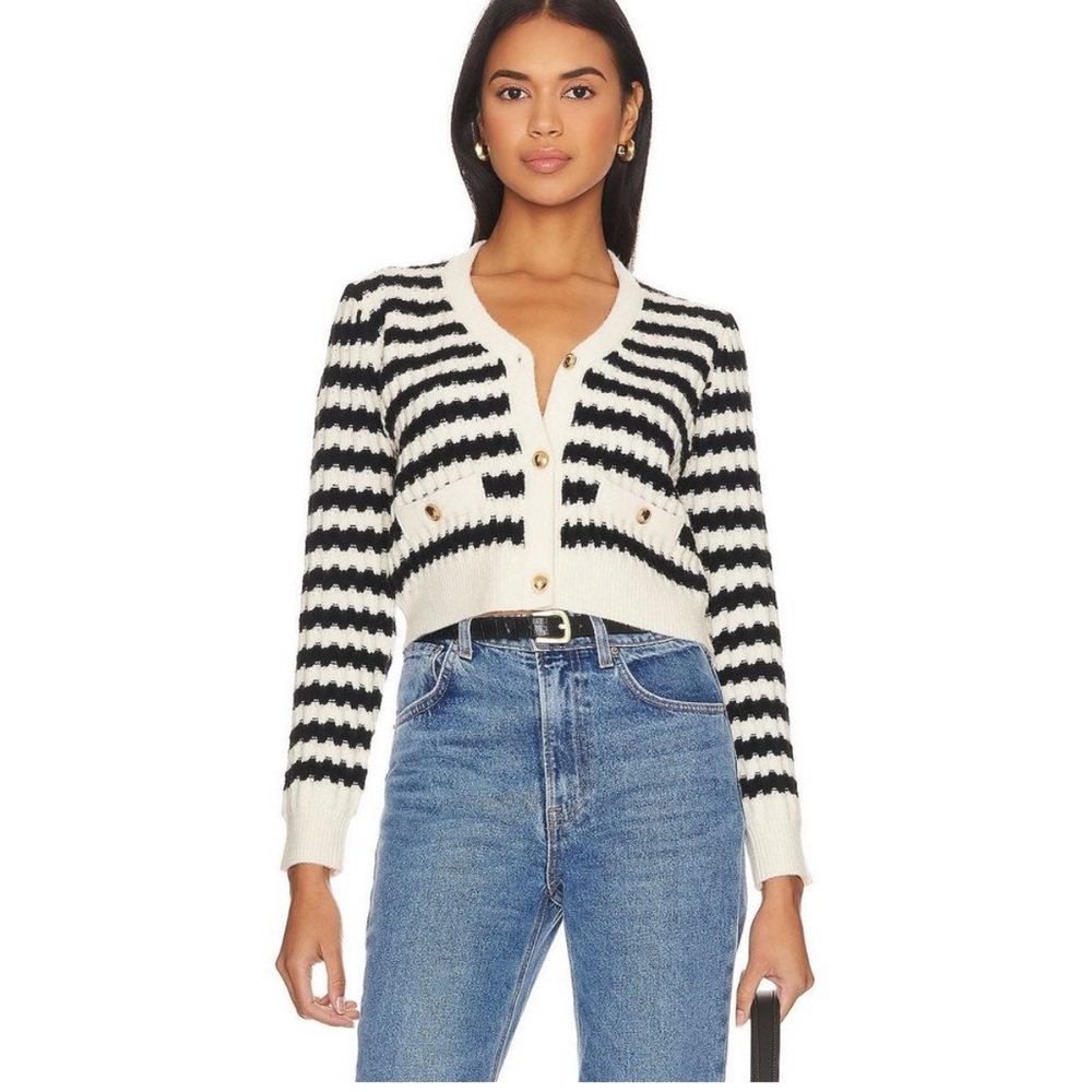 Line & Dot Black and White Striped Cardigan